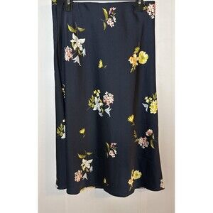 Loft Womens Midi Skirt Navy Floral Satin Slip Corpcore Wedding Romantic Feminine